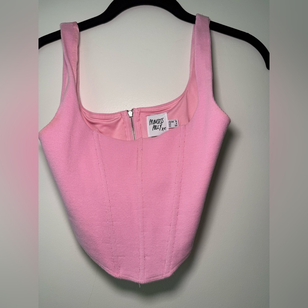 Princess Polly Blush Ribbed Top